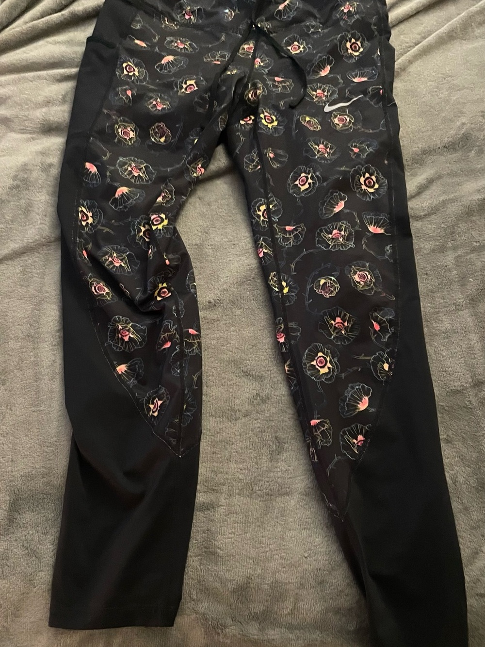 Nike Black Leggings with Pink and Yellow Floral Print